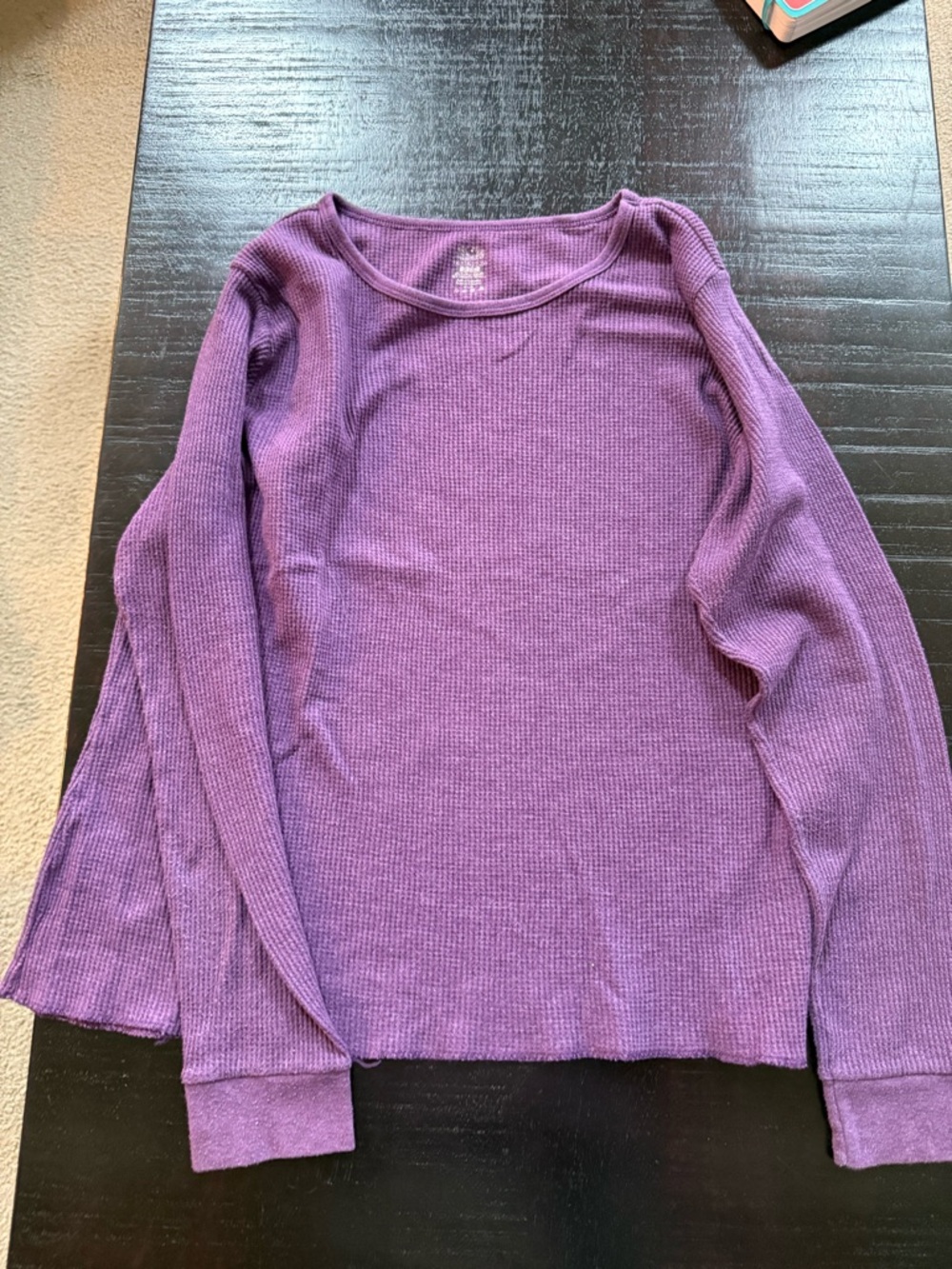 Fruit of the Loom Purple Long Sleeve Waffle Knit Top